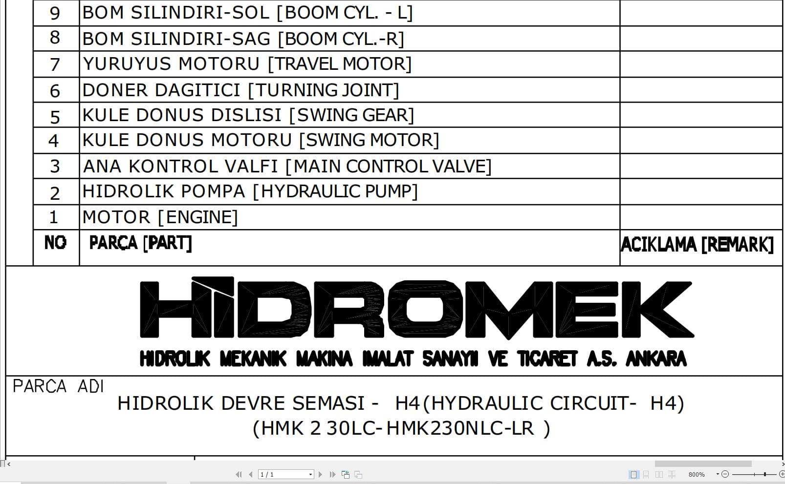 Hidromek HMK230LC HMK230NLC LR H4 Hydraulic Diagram HD341000000 REV03 (1)