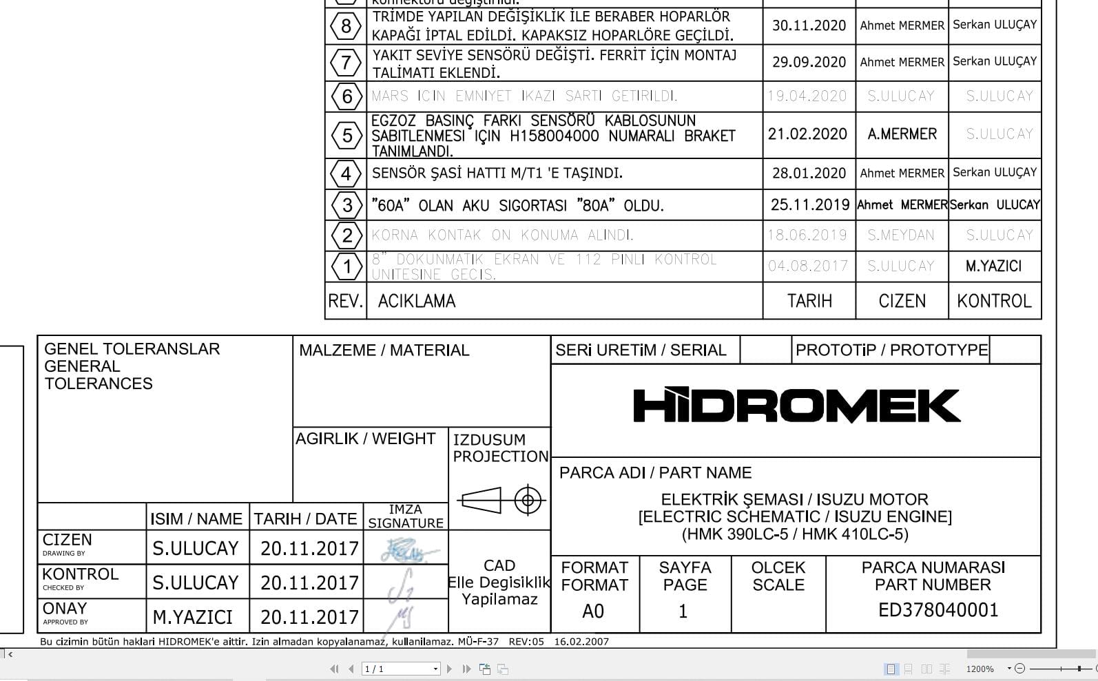 Hidromek HMK390LC 5 HMK410LC 5 Isuzu Electric Diagram ED378040001 03.2024 (1)