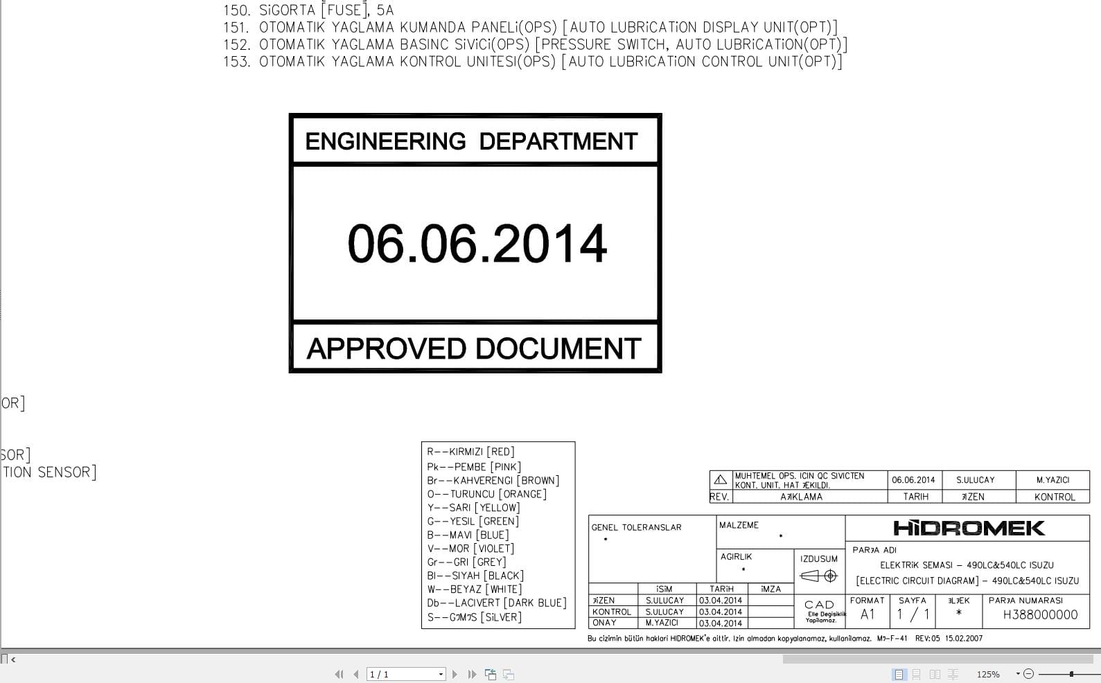 Hidromek HMK490LC HMK540LC Isuzu Electric Diagram 2014 (1)