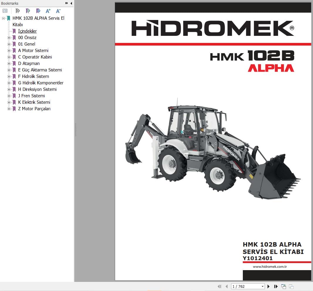 Hidromek Loader HMK 102B ALPHA Workshop Manual Y1012401 TR (1)