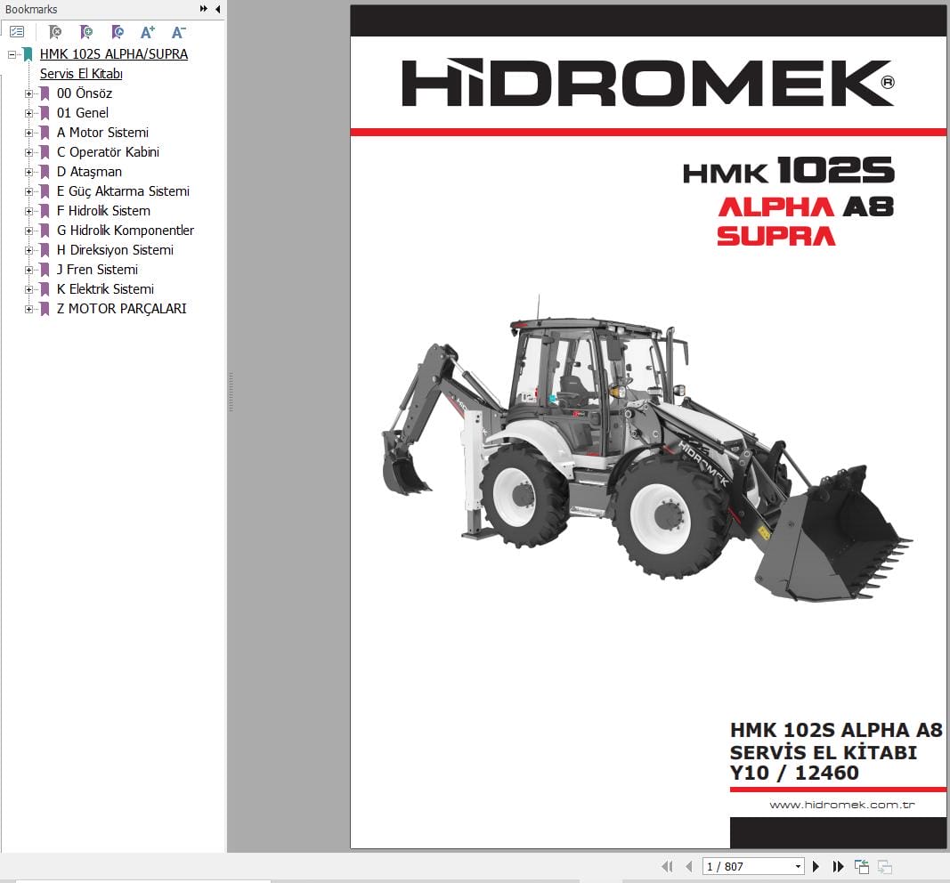 Hidromek Loader HMK 102S ALPHA A8 Workshop Manual Y10 12460 TR (1)