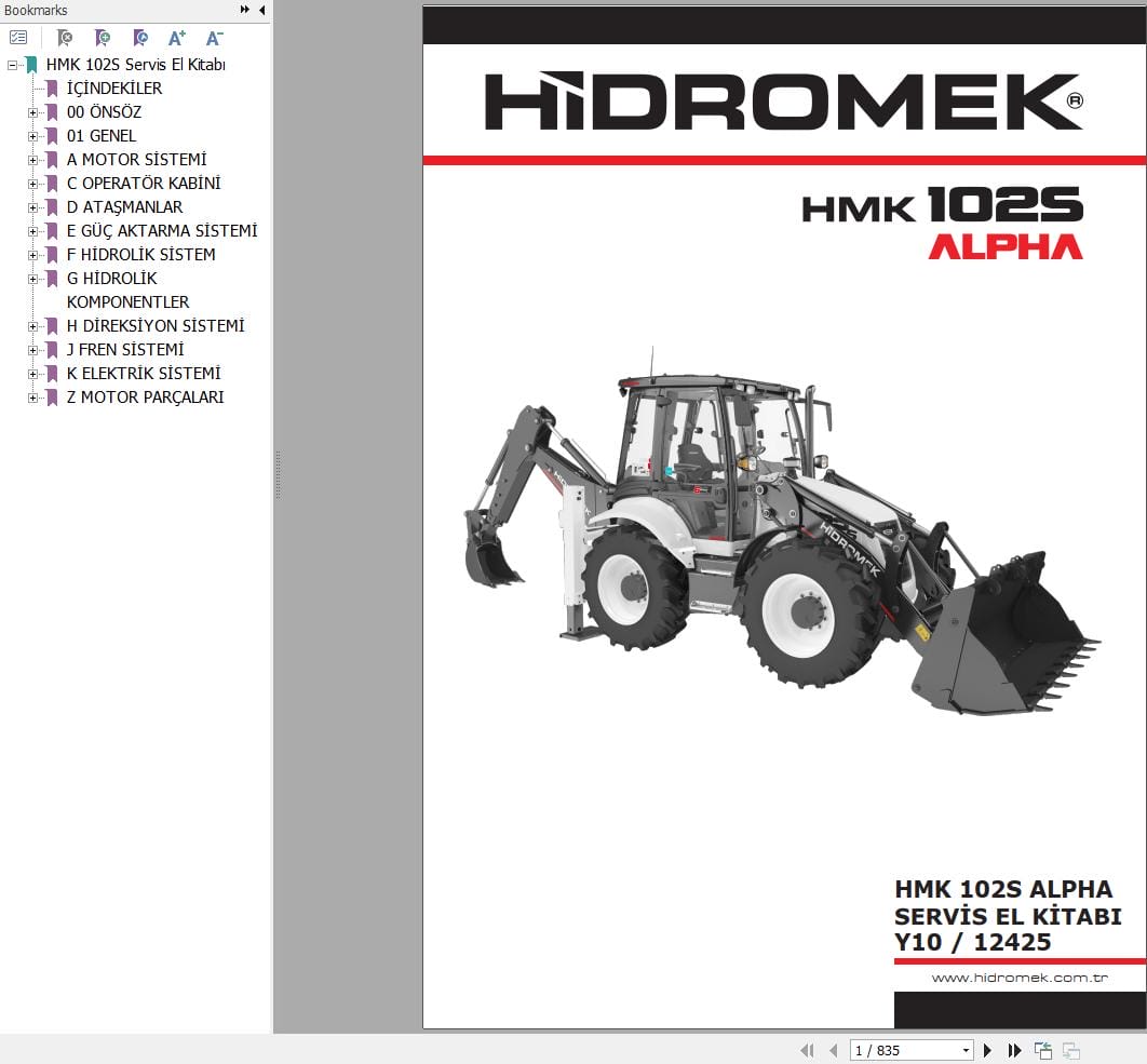 Hidromek Loader HMK 102S ALPHA Workshop Manual Y10 12425 TR (1)