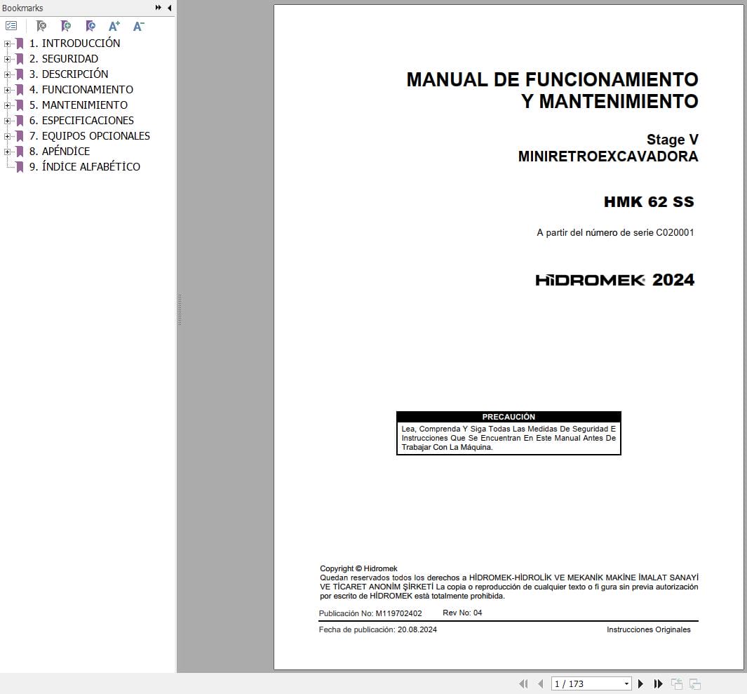 Hidromek Loader HMK 62 SS Operation Maintenance Manual ES (1)