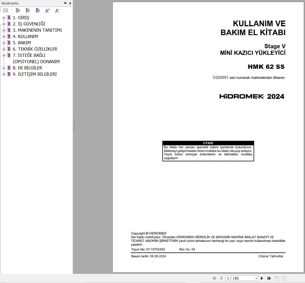 Hidromek Loader HMK 62 SS Operation Maintenance Manual TR (1)