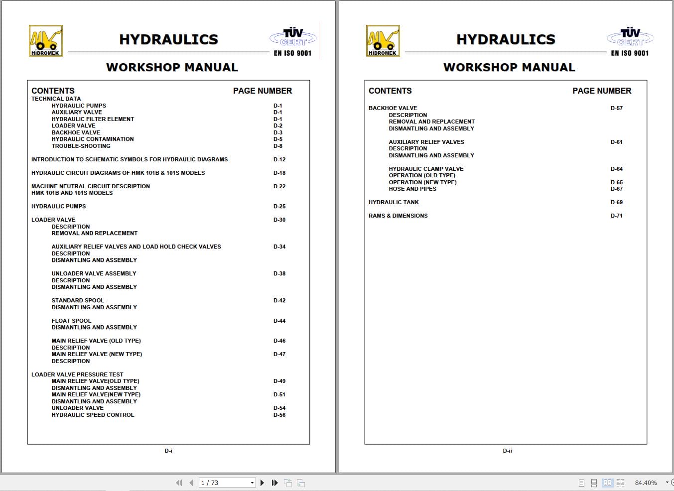 Hidromek Loader HMK101B HMK101S Hydraulic System Manual (1)