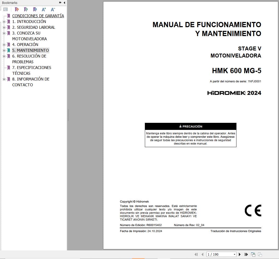 Hidromek Motor Grader HMK 600 MG 5 Operation Maintenance Manual R60015402 ES (1)