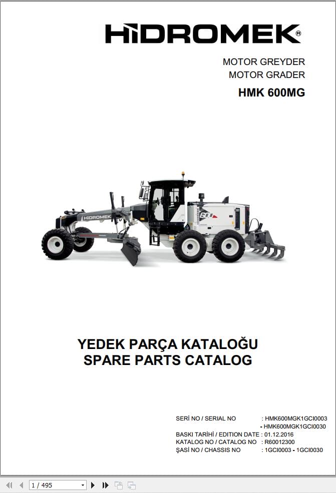 Hidromek Motor Grader HMK 600MG Parts Catalog R60012300 2016 EN TR (1)