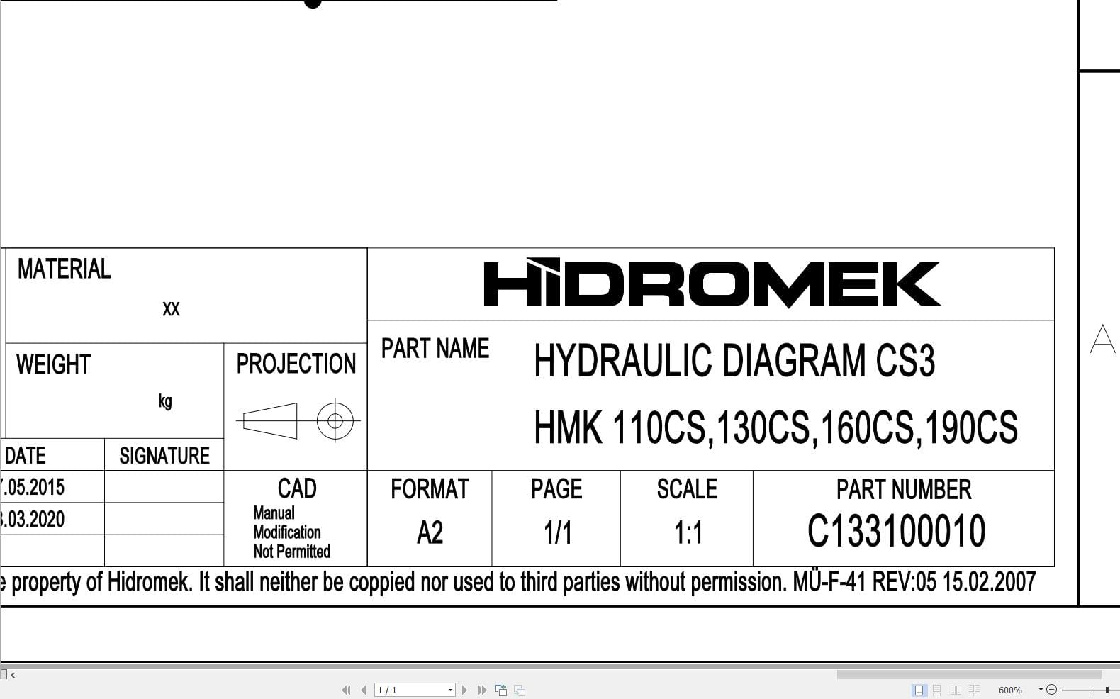 Hidromek Soil Compactor HMK 110CS 130CS 160CS 190CS Hydraulic Diagram C133100010 (1)