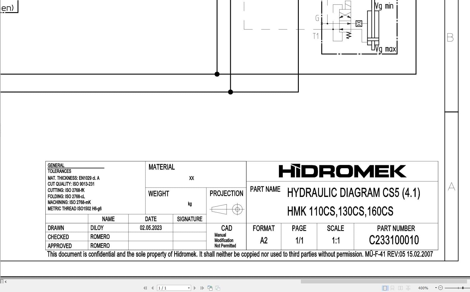 Hidromek Soil Compactor HMK 110CS 130CS 160CS Hydraulic Diagram C233100010 (1)