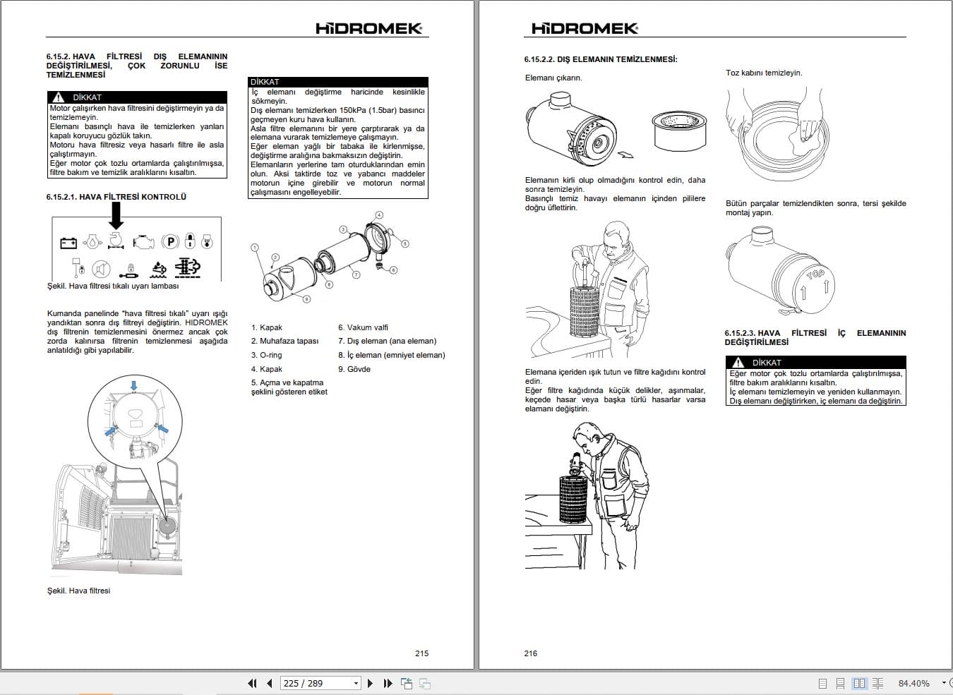 Hidromek Wheel Excavator HMK140W 3 HMK210W 3 Operation Maintenance Manual H23732B400 TR (2)