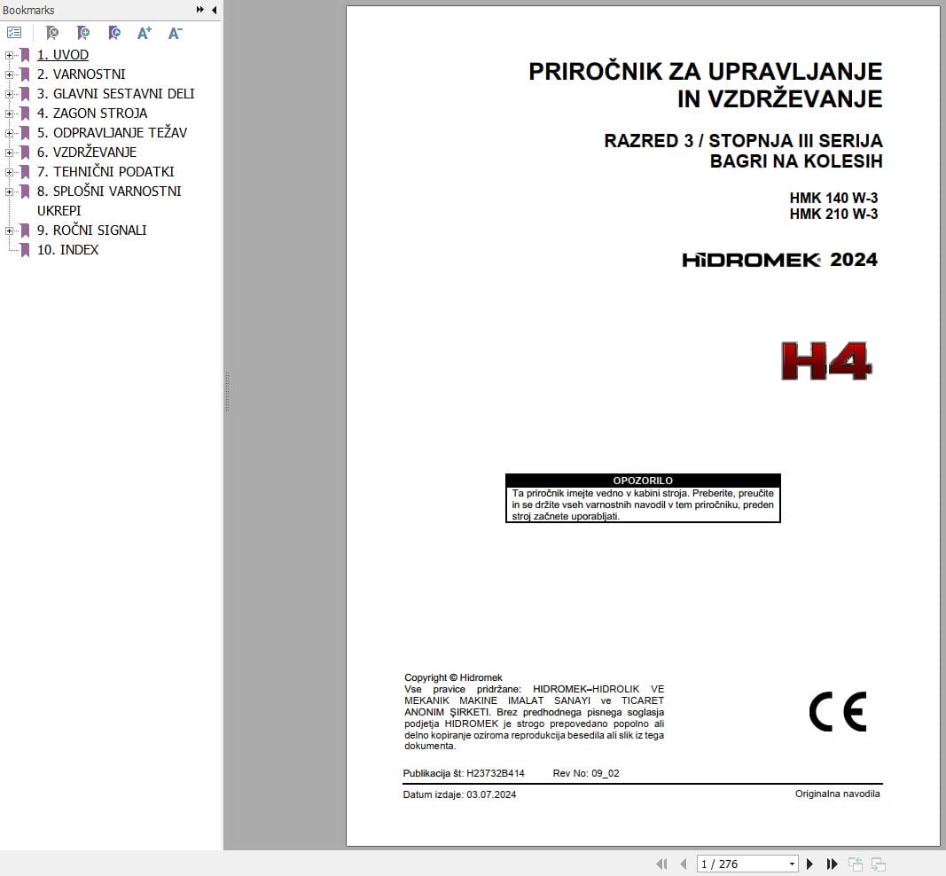 Hidromek Wheel Excavator HMK140W 3 HMK210W 3 Operation Maintenance Manual H23732B414 SL (1)