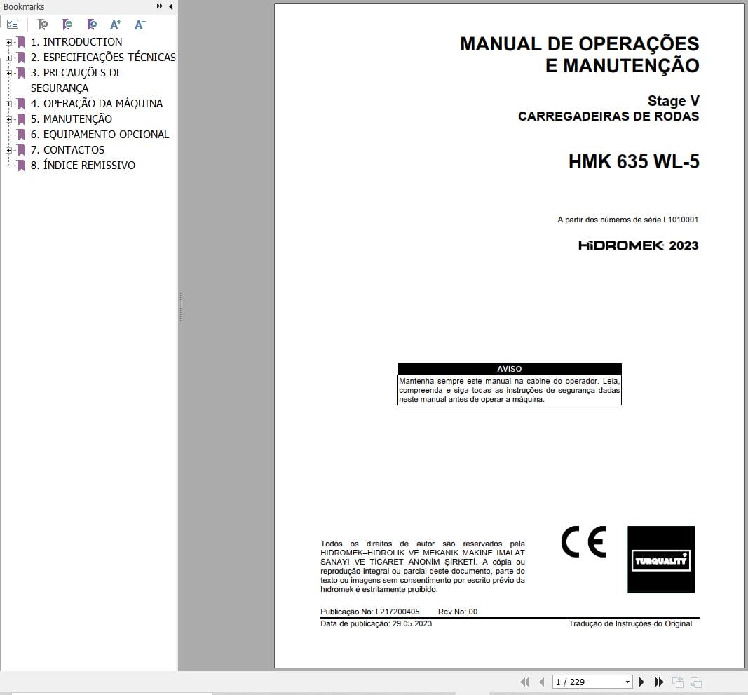Hidromek Wheel Loader HMK 635 WL 5 Operation Maintenance Manual L217200405 PT (1)