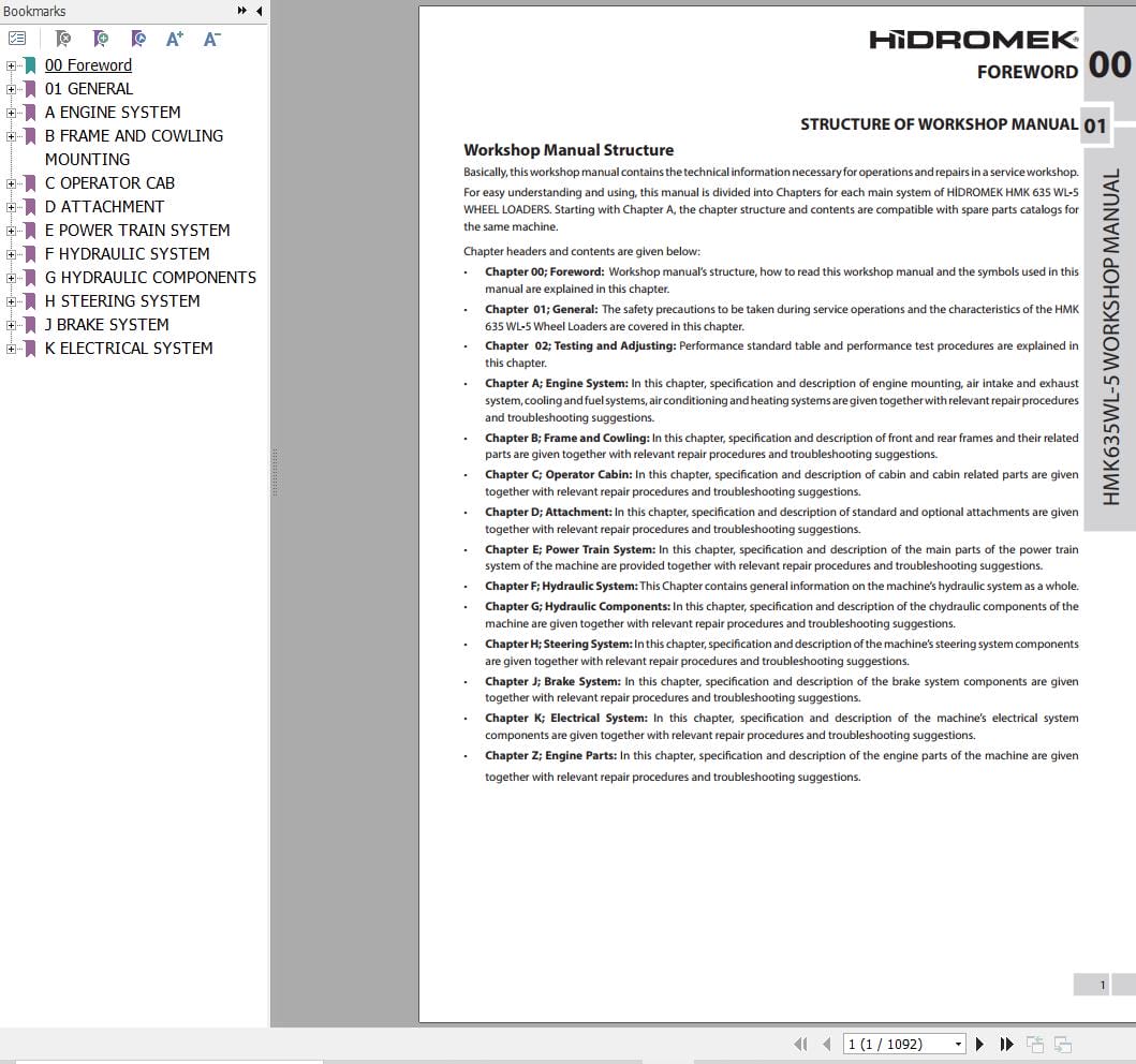 Hidromek Wheel Loader HMK 635WL 5 Workshop Manual (1)