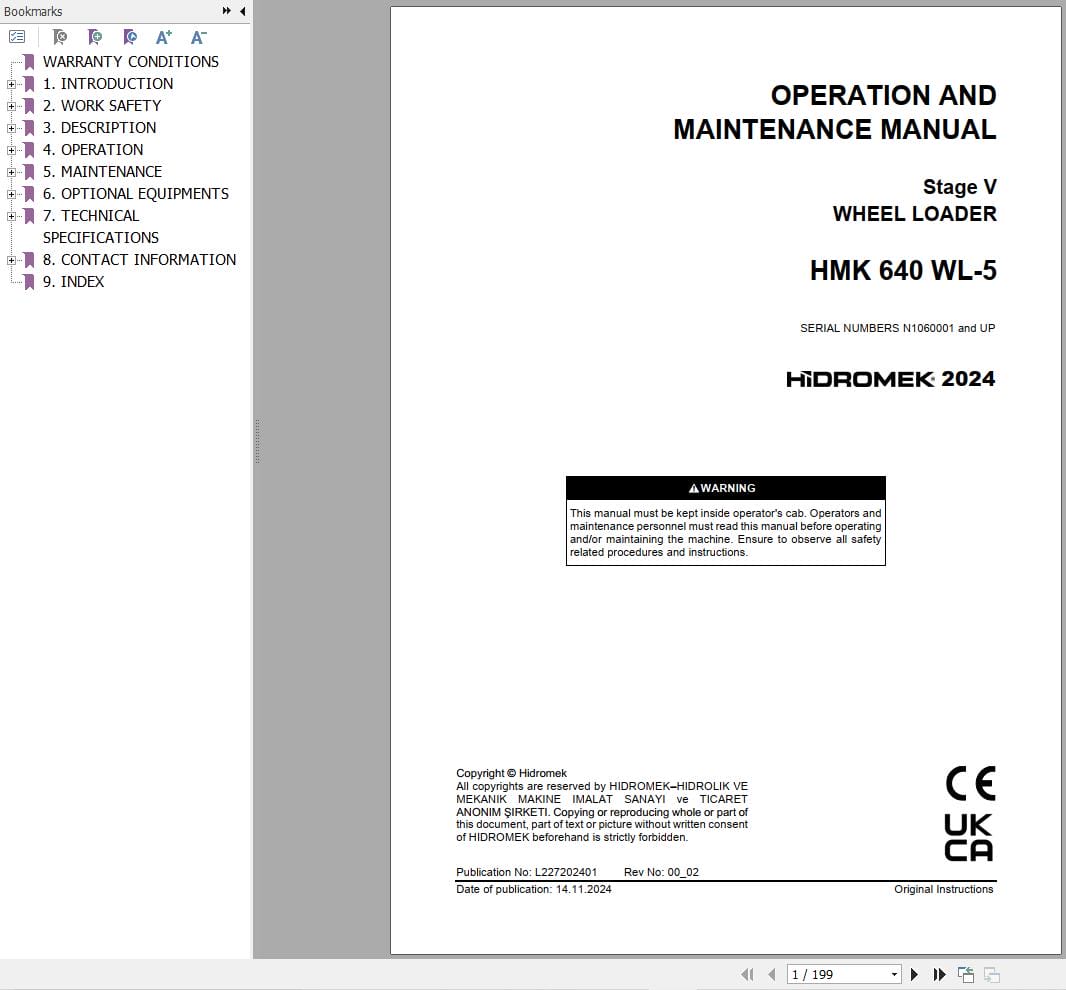 Hidromek Wheel Loader HMK 640 WL 5 Operation Maintenance Manual L227202401 EN (1)