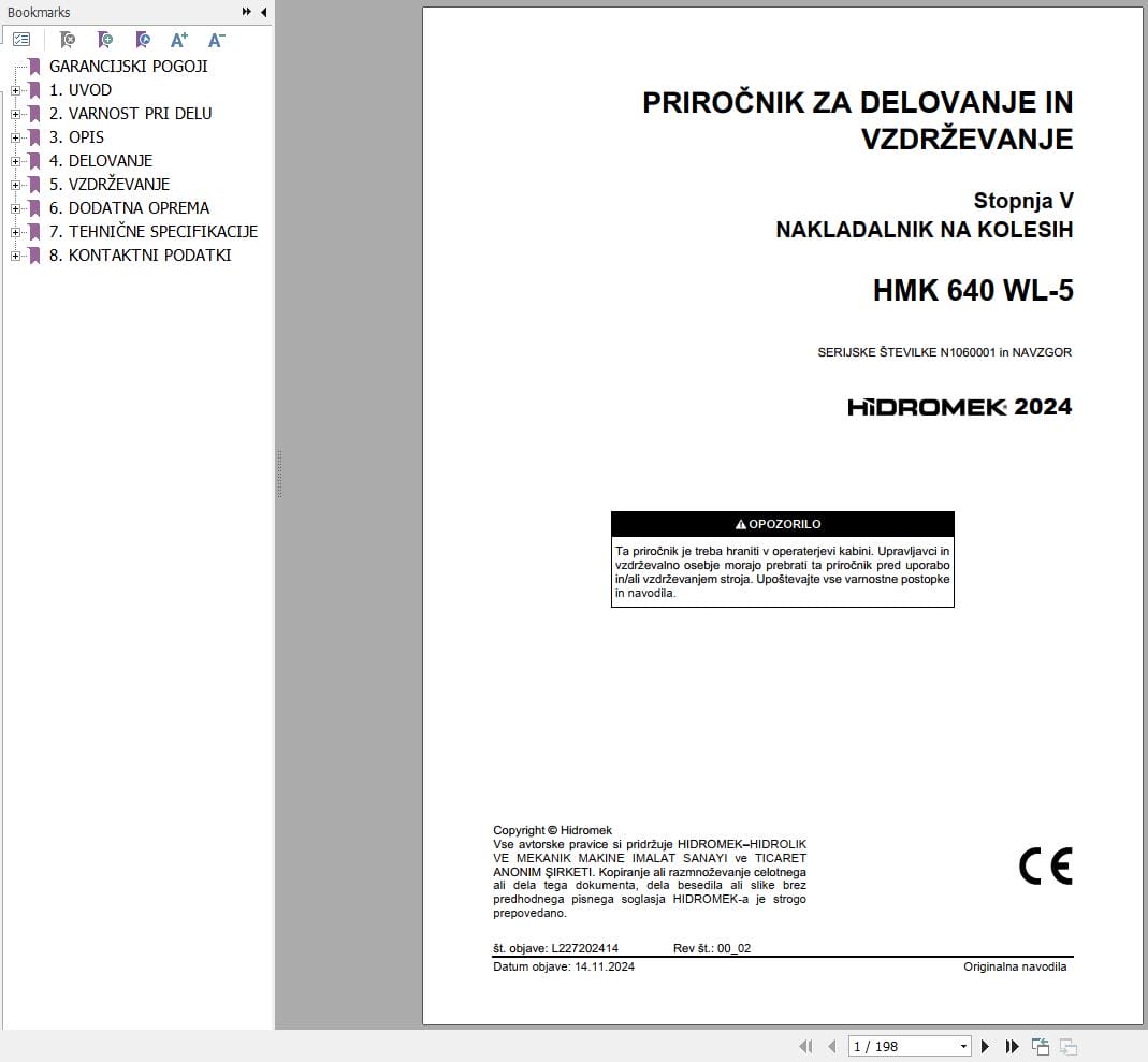 Hidromek Wheel Loader HMK 640 WL 5 Operation Maintenance Manual L227202414 SL (1)