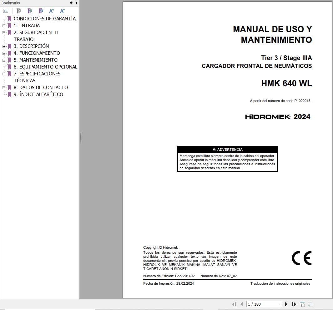 Hidromek Wheel Loader HMK 640 WL Operation Maintenance Manual ES (1)
