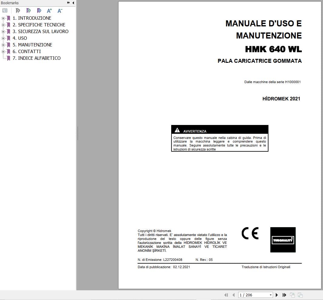 Hidromek Wheel Loader HMK 640 WL Operation Maintenance Manual IT (1)
