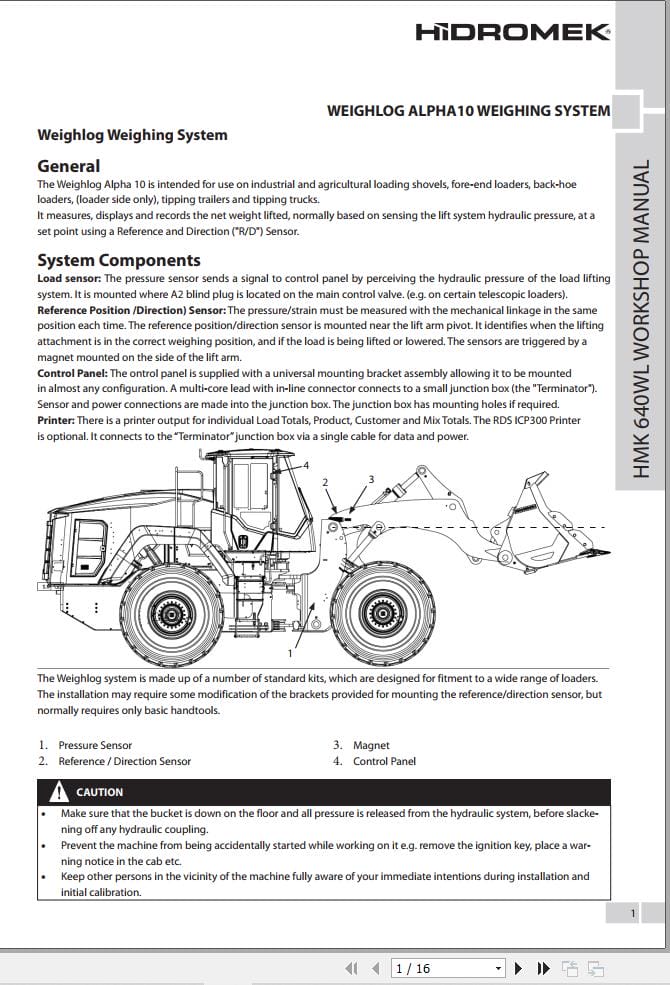 Hidromek Wheel Loader HMK 640WL Weighlog ALPHA10 Weighing System Workshop Manual (1)