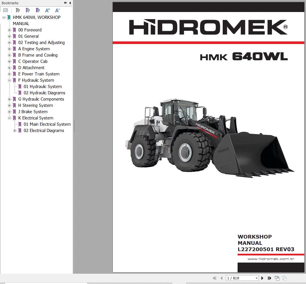 Hidromek Wheel Loader HMK 640WL Workshop Manual L227200501 (1)