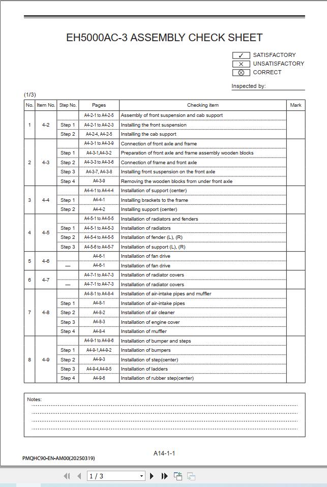Hitachi Rigid Dump Truck EH 3 Series Assembly Check Sheet (2)