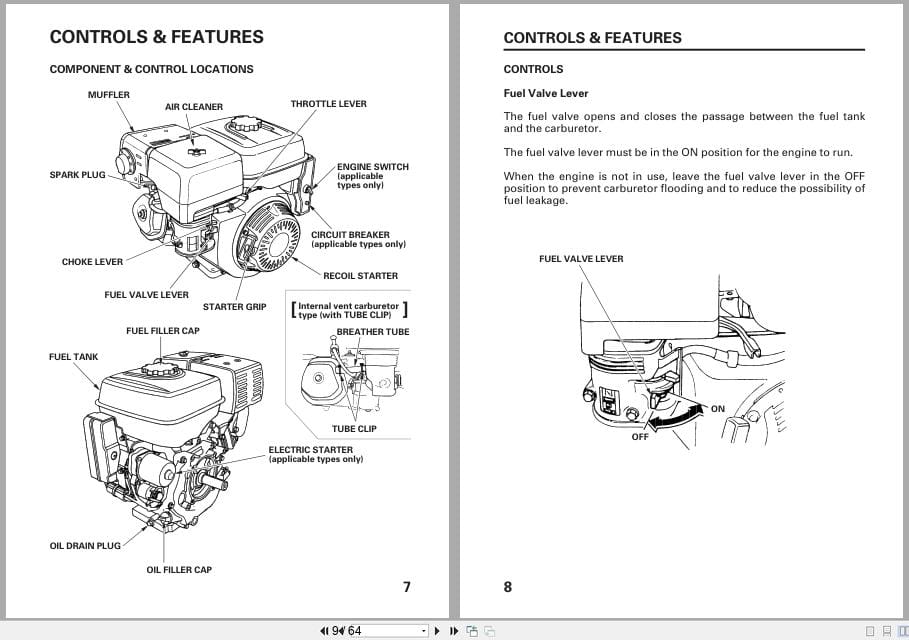 Honda Engine 11HP GX240 GX270 GX340 GX390 Owners Manual 31ZH9621 (2)