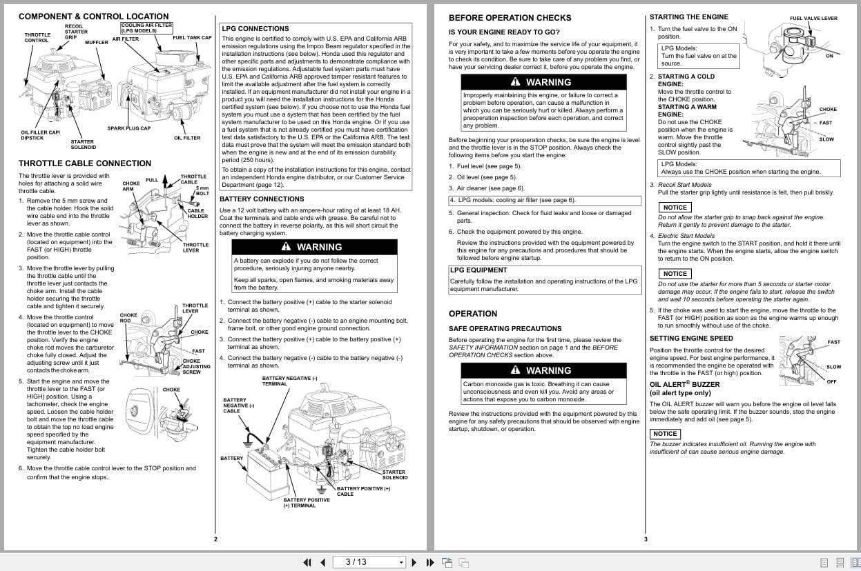 Honda Engine 13HP GXV340K2 GXV390K1 Owners Manual 31ZF5732 (2)