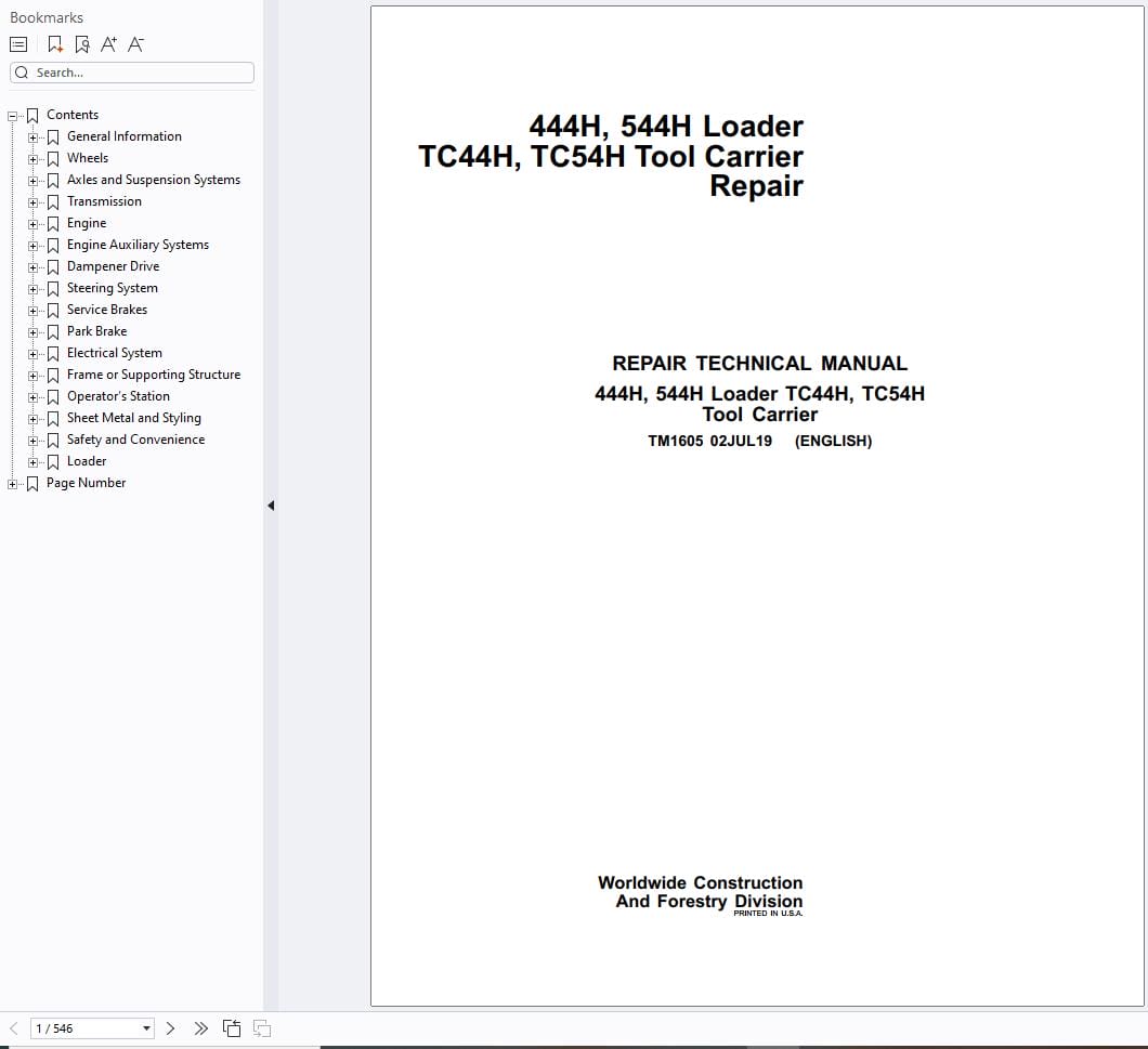 John Deere 444H 544H TC44H TC54H Repair Technical Manual TM1605 (1)