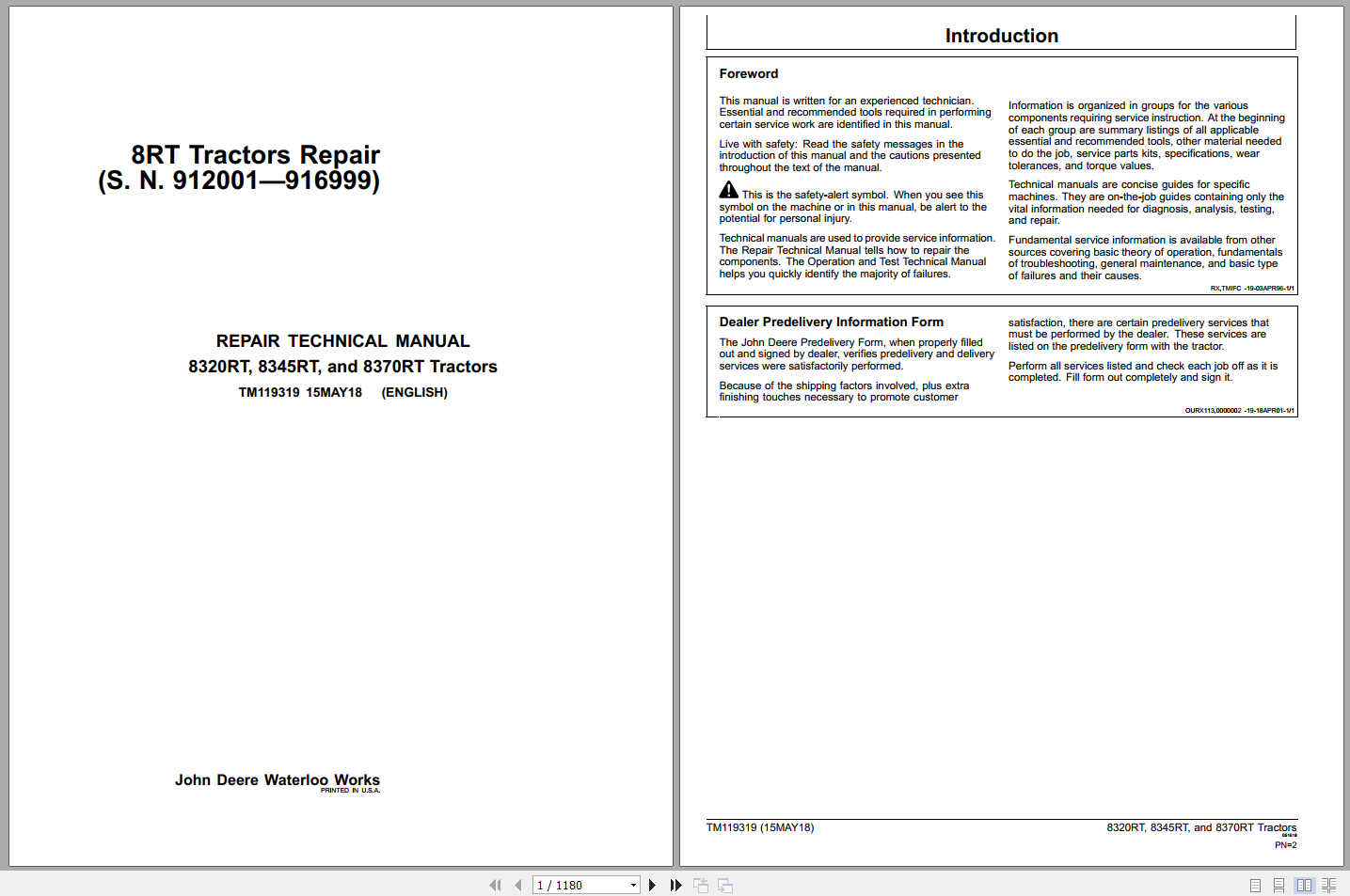 John Deere 8320RT 8345RT 8370RT Tractors Repair Technical Manual TM119319 (1)