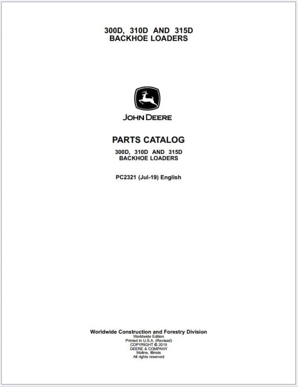 John Deere Backhoe Loader 300D 310D 315D Parts Catalog Pc2321 2019 (1)