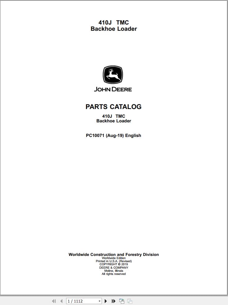 John Deere Backhoe Loader 410J TMC Parts Catalog PC10071 (1)