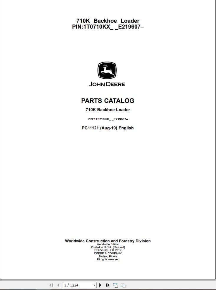 John Deere Backhoe Loader 710K Parts Catalog PC11121 (1)