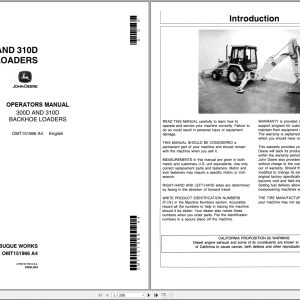 John Deere Backhoe Loaders 300D 310D Operators Manual OMT151966 (1)
