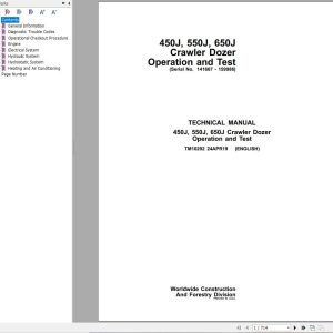 John Deere Crawler Dozer 450J 550J 650J Operation & Test Manual TM10292 2019 (1)