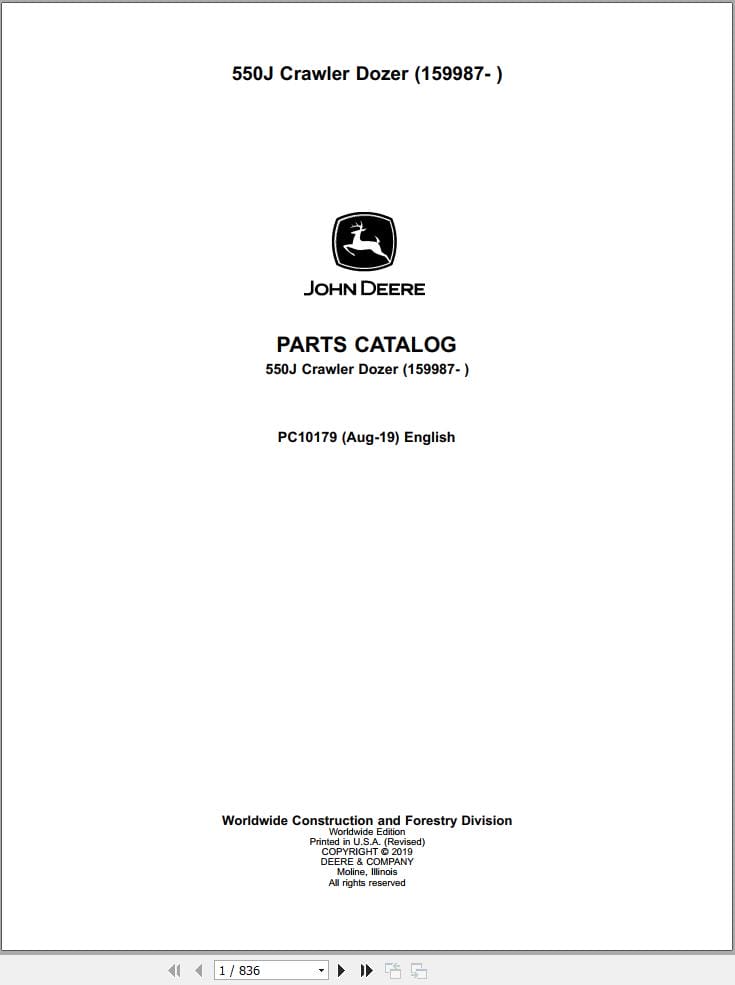 John Deere Crawler Dozer 550J Parts Catalog PC10179 (1)