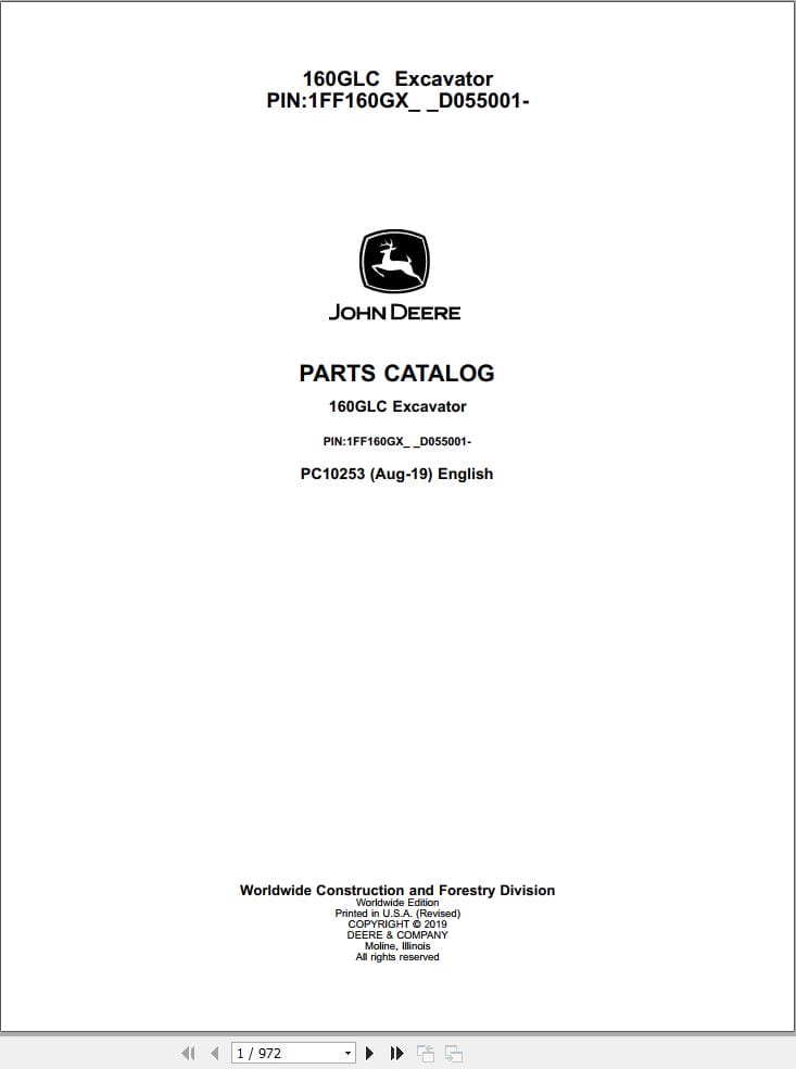 John Deere Excavator 160GLC Parts Catalog PC10253 (1)