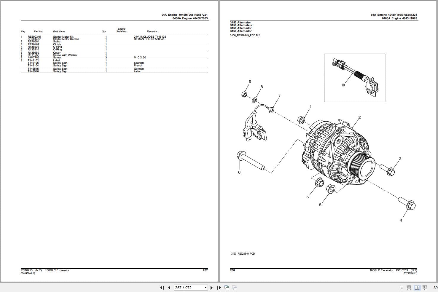 John Deere Excavator 160GLC Parts Catalog PC10253 (2)