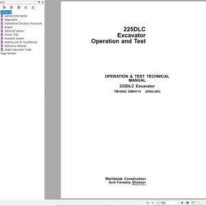 John Deere Excavator 225DLC Operation & Test Technical Manual TM10082 (1)