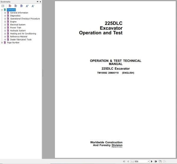 John Deere Excavator 225DLC Operation & Test Technical Manual TM10082 (1)