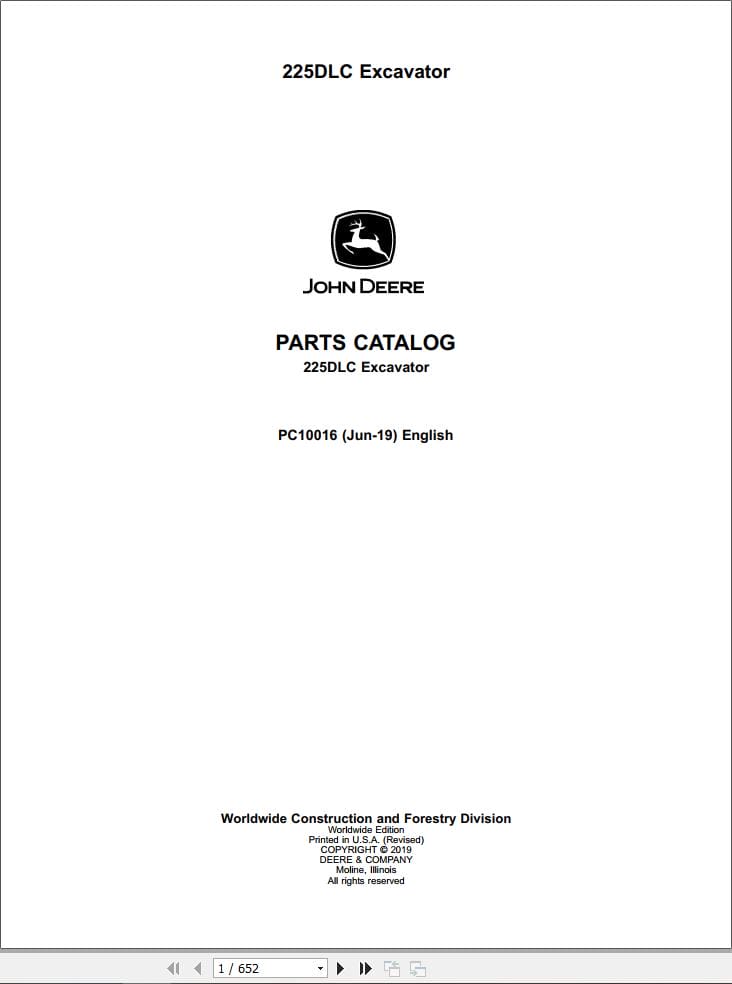 John Deere Excavator 225DLC Parts Catalog PC10016 2019 (1)