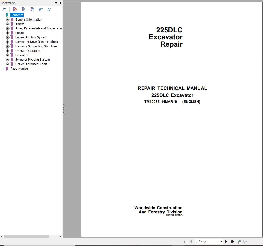 John Deere Excavator 225DLC Repair Technical Manual TM10085 (1)