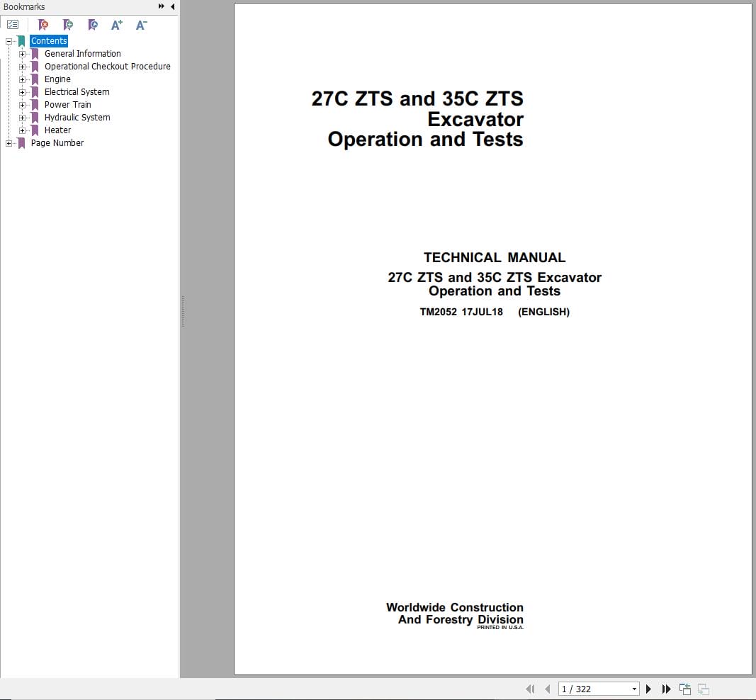 John Deere Excavator 27C ZTS 35C ZTS Operation & Test Technical Manual TM2052 (1)