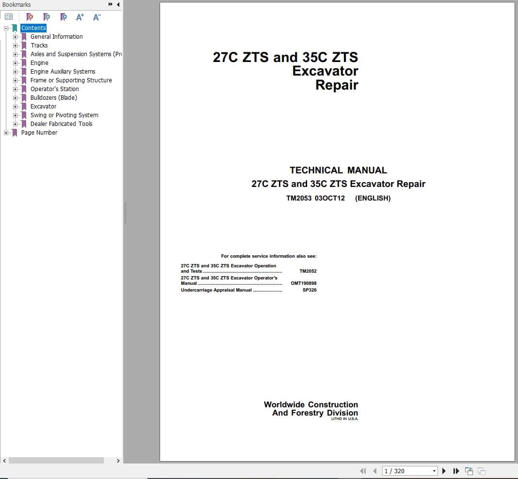 John Deere Excavator 27C ZTS 35C ZTS Repair Technical Manual TM2053 (1)
