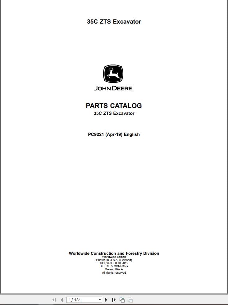 John Deere Excavator 35C ZTS Parts Catalog PC9221 (1)