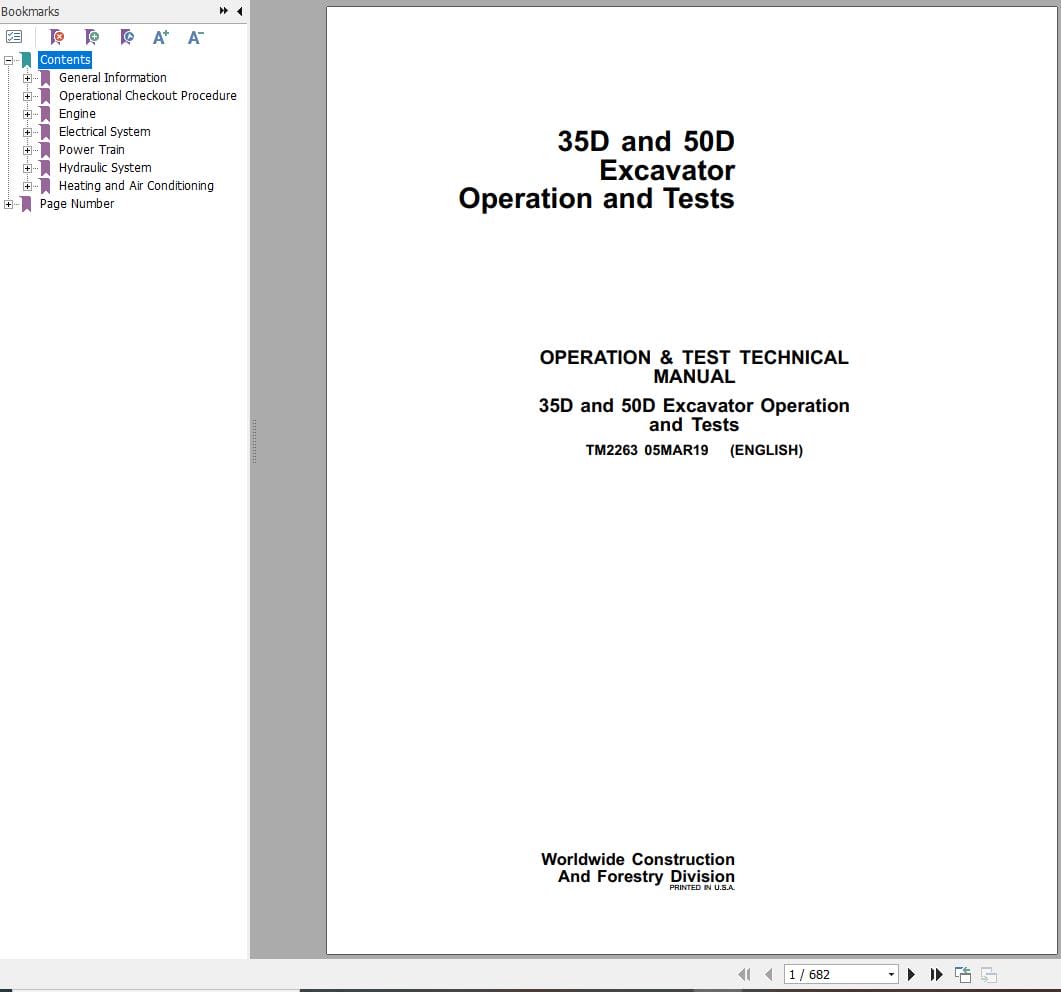John Deere Excavator 35D 50D Operation & Test Technical Manual TM2263 (1)