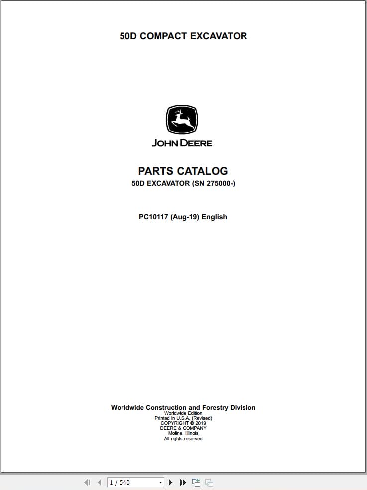 John Deere Excavator 50D Parts Catalog PC10117 (1)