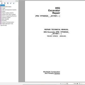 John Deere Excavator 85G Repair Technical Manual TM12870 (1)