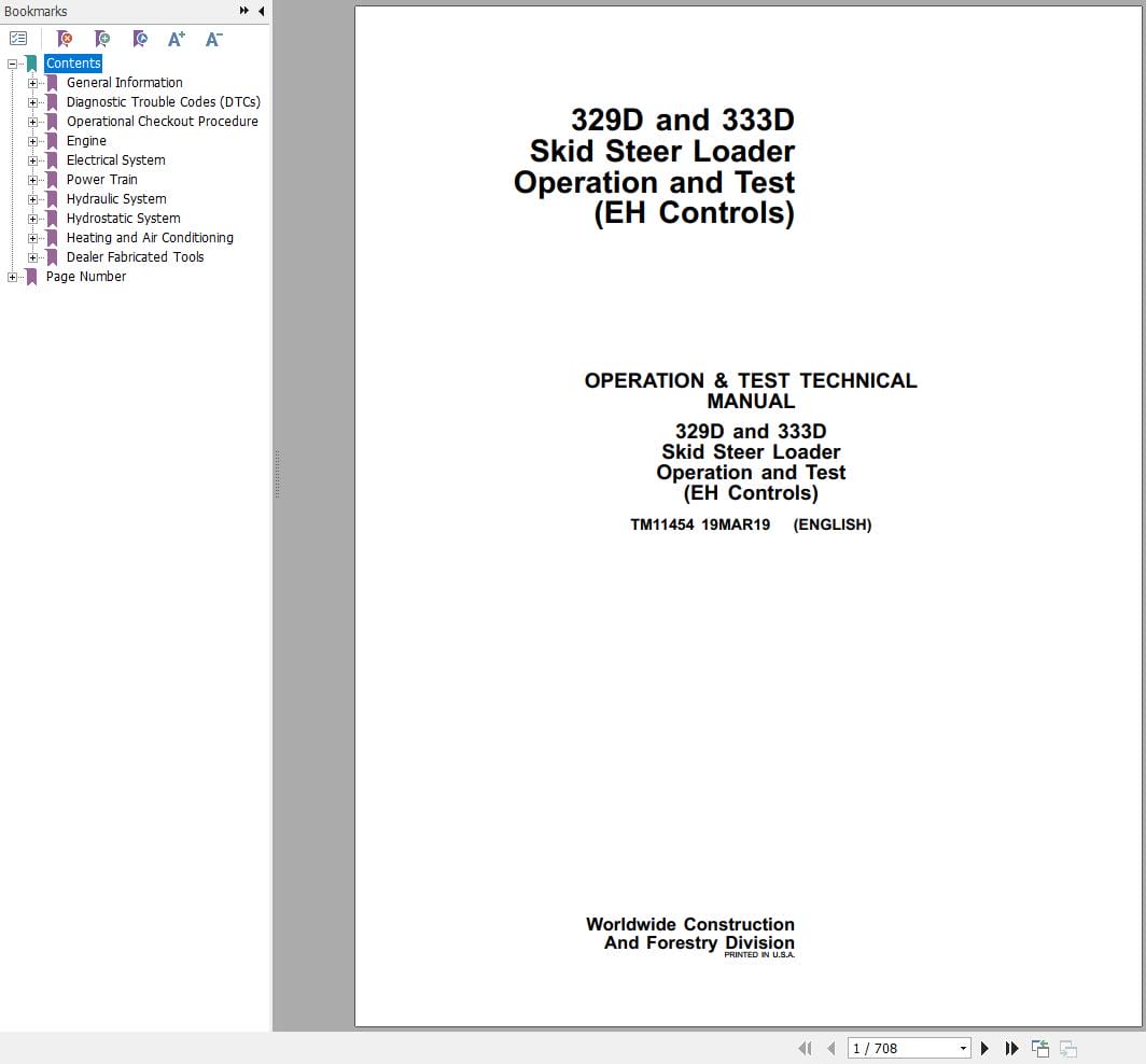 John Deere Loader 329D 333D Operation & Test Technical Manual TM11454 (1)