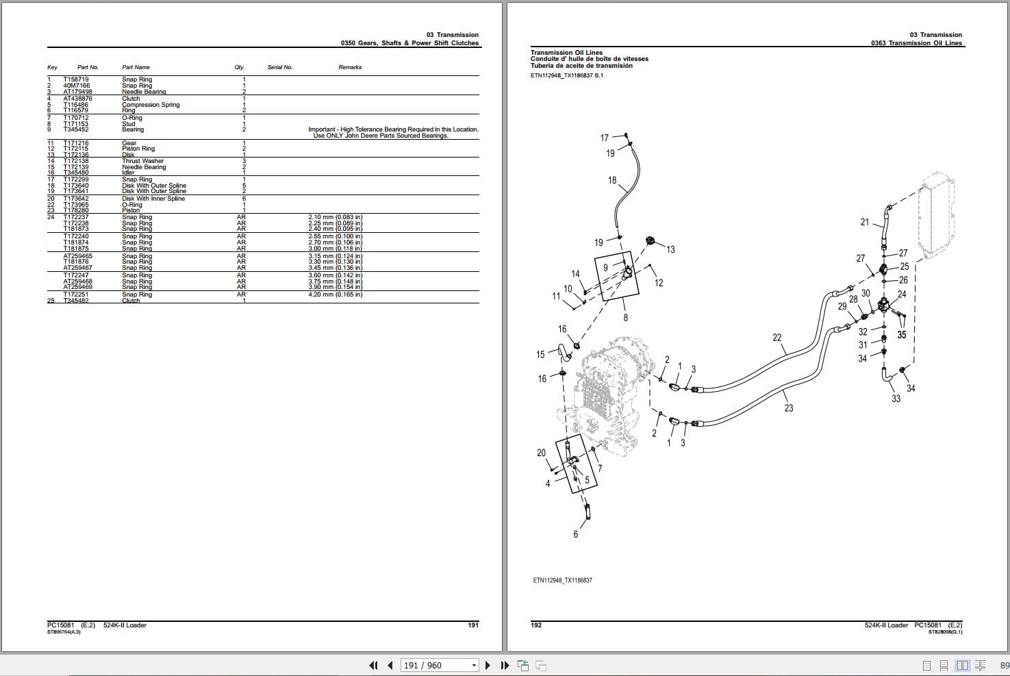 John Deere Loader 524K II Parts Catalog PC15081 (2)