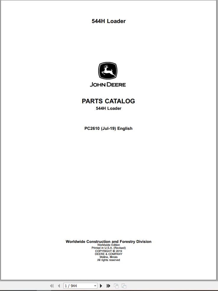 John Deere Loader 544H Parts Catalog PC2610 (1)