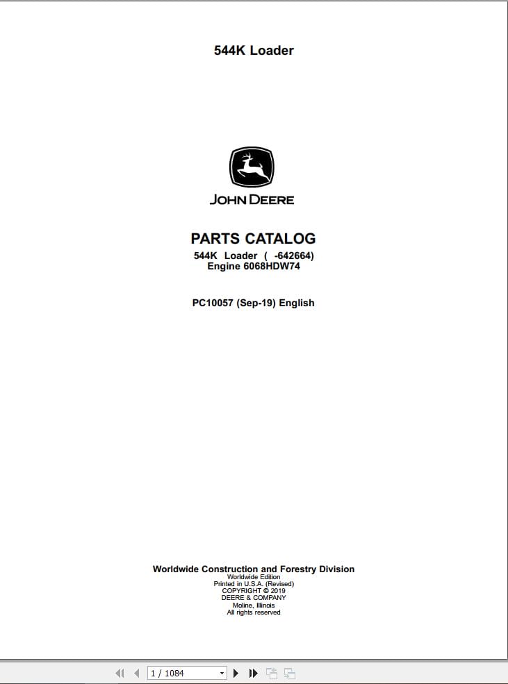 John Deere Loader 544K Parts Catalog PC10057 2019 (1)